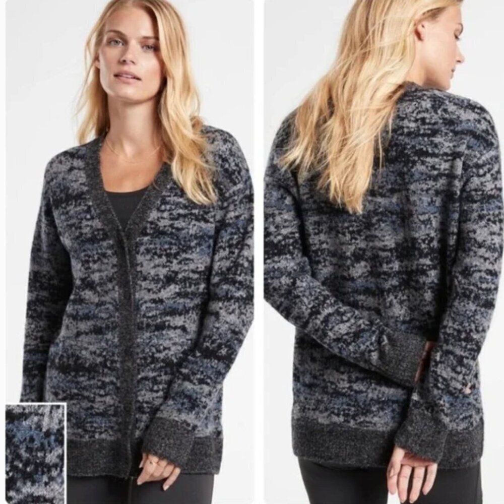 ** Athleta Westlake Textured Cardigan XS Fog Camo Cool Commute #982864 Wool